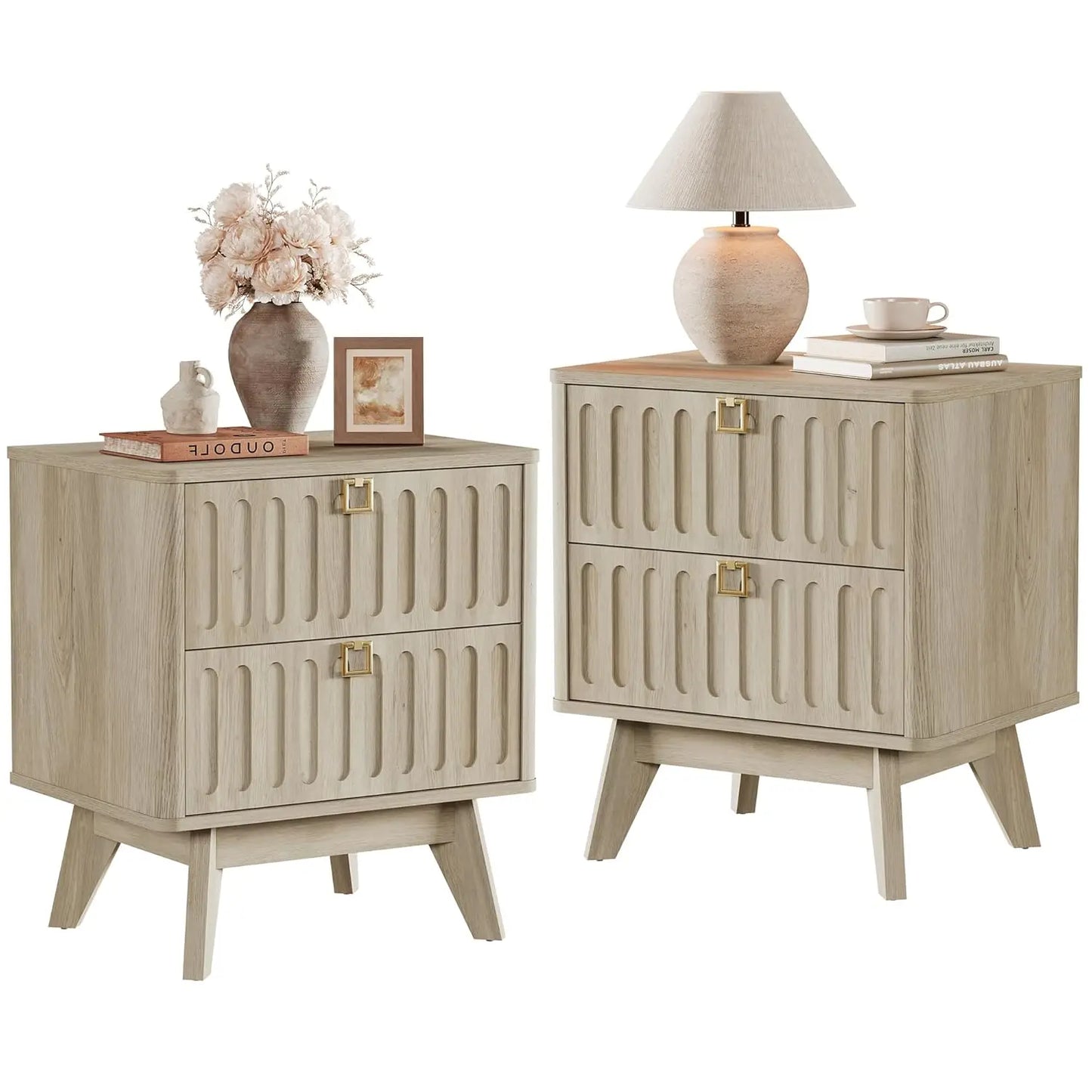 Set of Two Modern Nightstands with Drawers, 21"