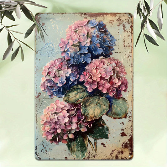 Aluminum, Rustic  Vintage Hydrangea Metal Wall Art