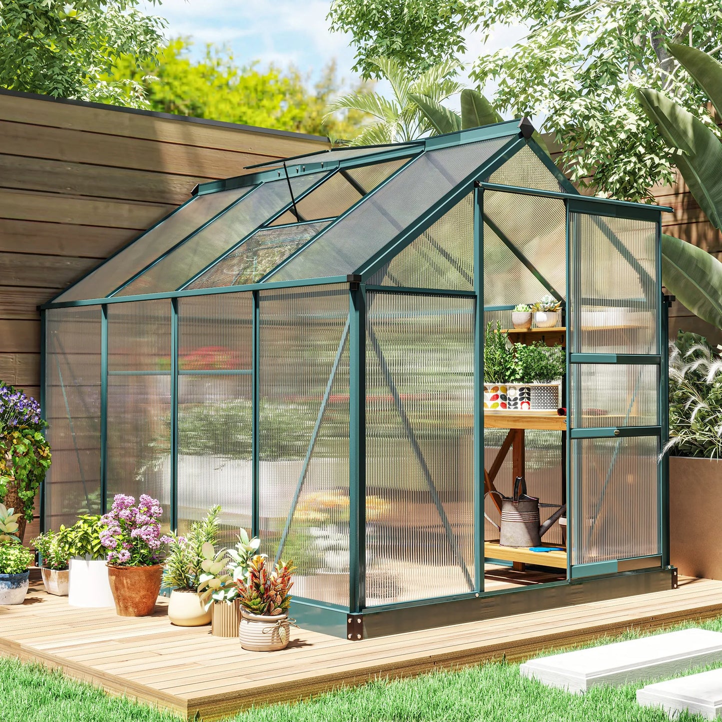 Aluminum Polycarbonate Greenhouse with Frame Walk-In Outdoor Plant Garden
