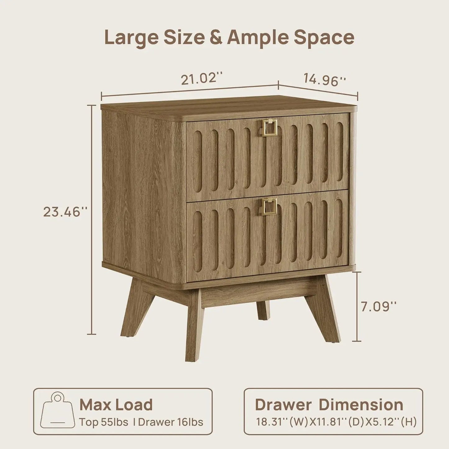 Set of Two Modern Nightstands with Drawers, 21"