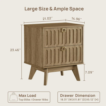 Set of Two Modern Nightstands with Drawers, 21"