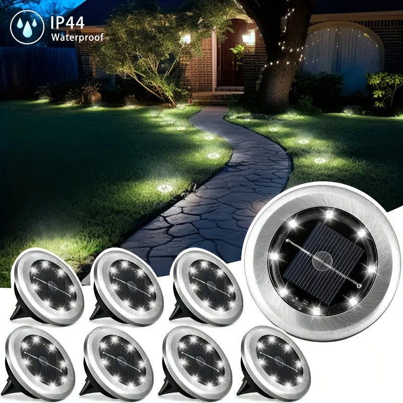 8 Piece Solar Power Disk Light Outdoor Underground