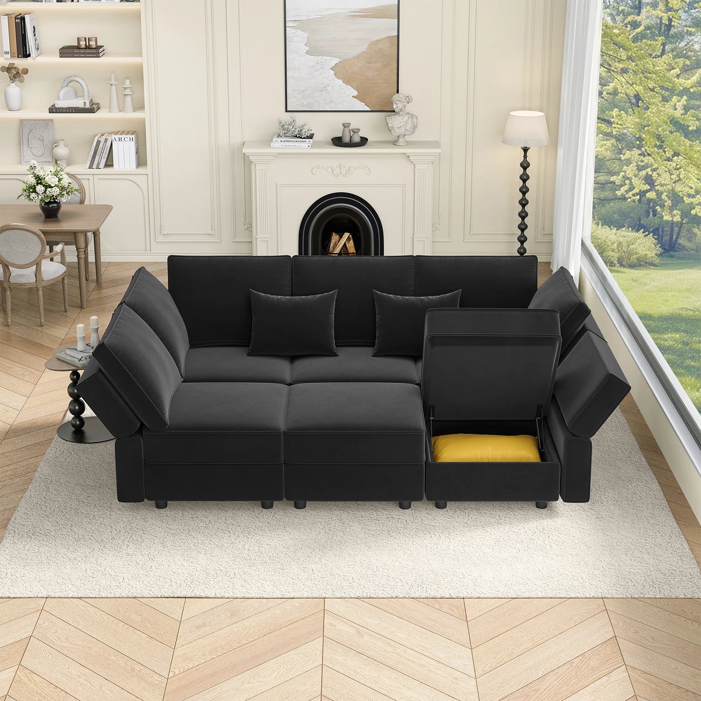 Modern Design Sectional Sofa with Storage Convertible Couch Sleeper
