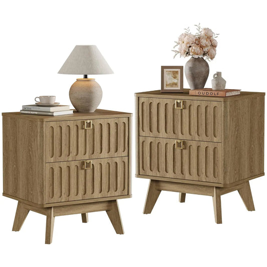 Set of Two Modern Nightstands with Drawers, 21"