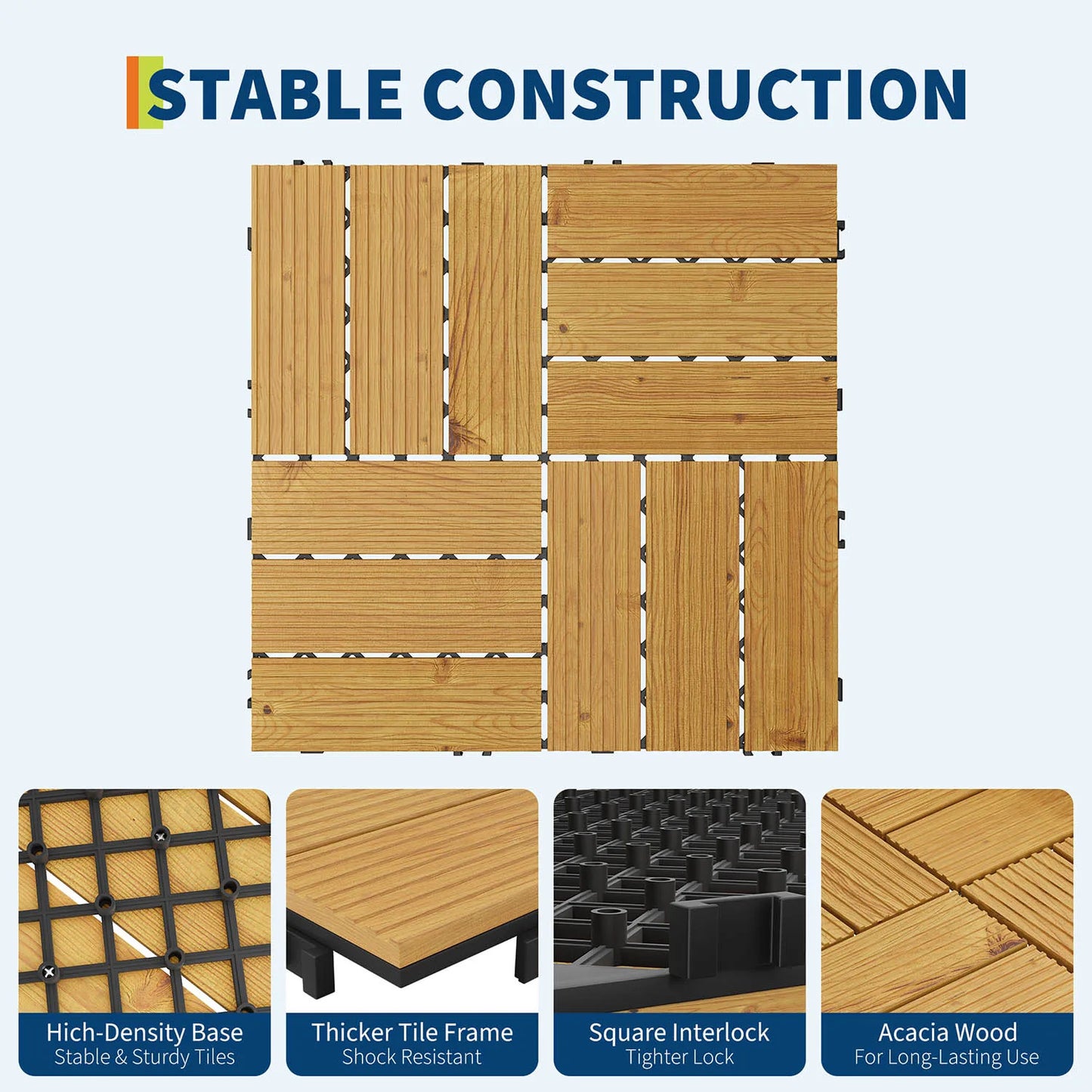 Acacia Wood Connected Weatherproof Deck Tiles