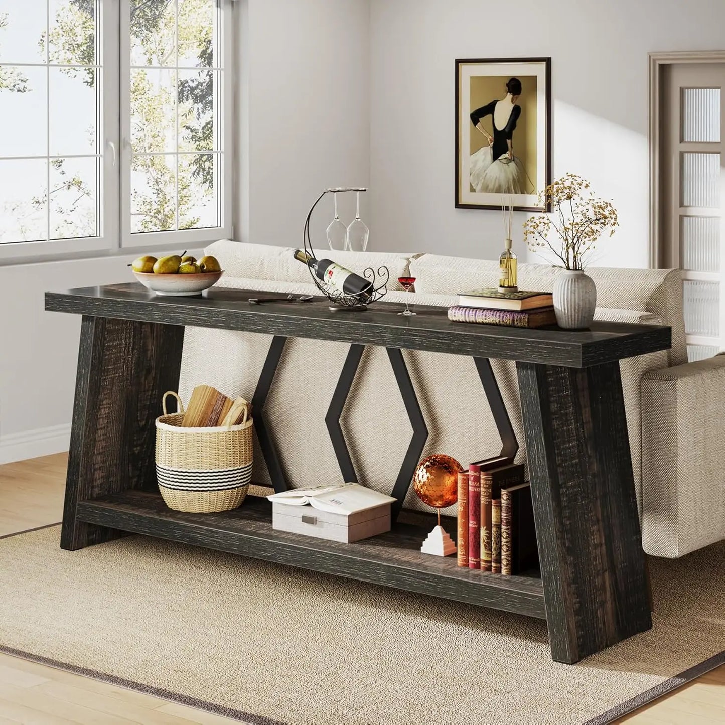 Multifunctional Long Narrow Farmhouse Console Table