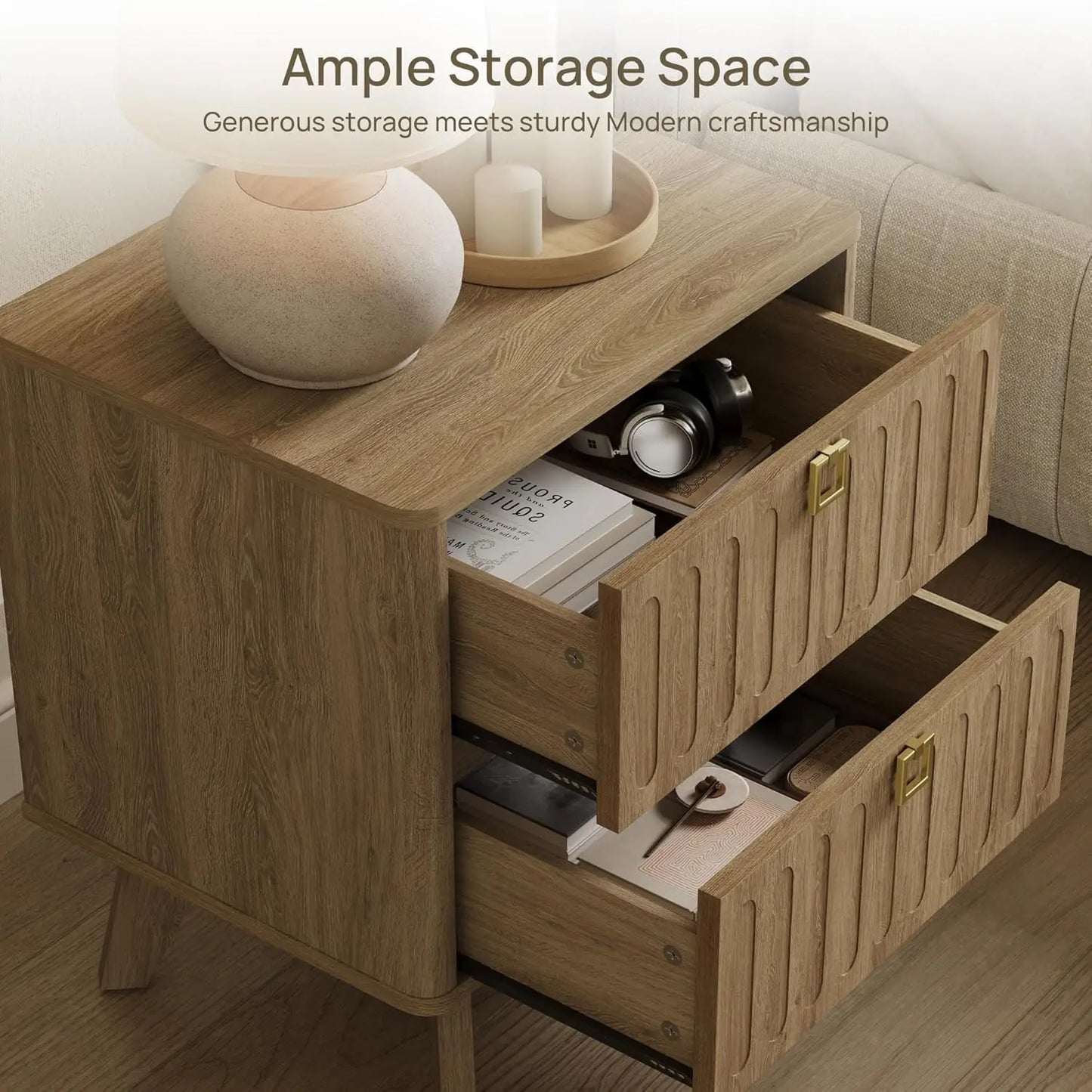 Set of Two Modern Nightstands with Drawers, 21"