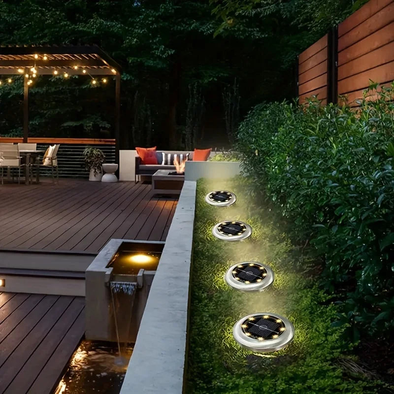 8 Piece Solar Power Disk Light Outdoor Underground