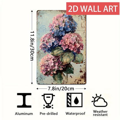Aluminum, Rustic  Vintage Hydrangea Metal Wall Art