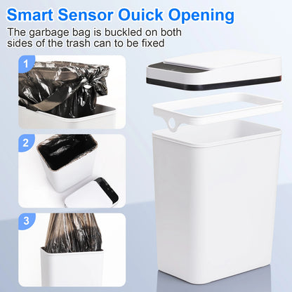 2 Pack  Touchless Motion Sensor 12L Bathroom Automatic Trash Cans