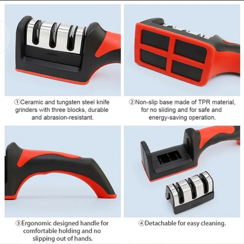 3-Stage Knife Sharpener Set  with Non-Slip Base