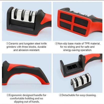 3-Stage Knife Sharpener Set  with Non-Slip Base