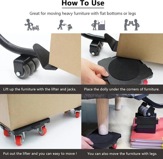 Portable Furniture Movers with 360 Degree Rubber Wheels