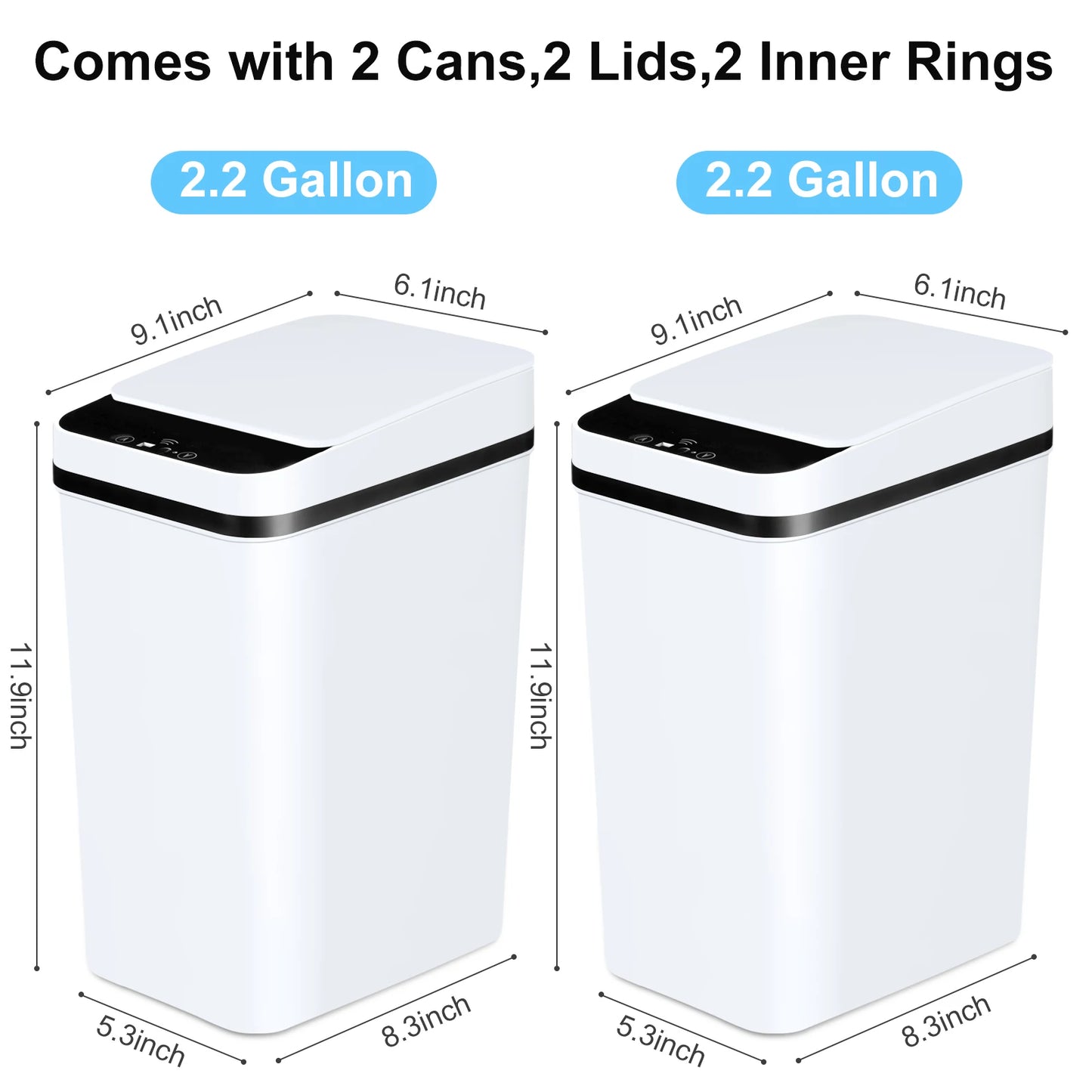 2 Pack  Touchless Motion Sensor 12L Bathroom Automatic Trash Cans