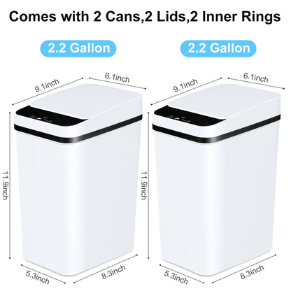 2 Pack  Touchless Motion Sensor 12L Bathroom Automatic Trash Cans