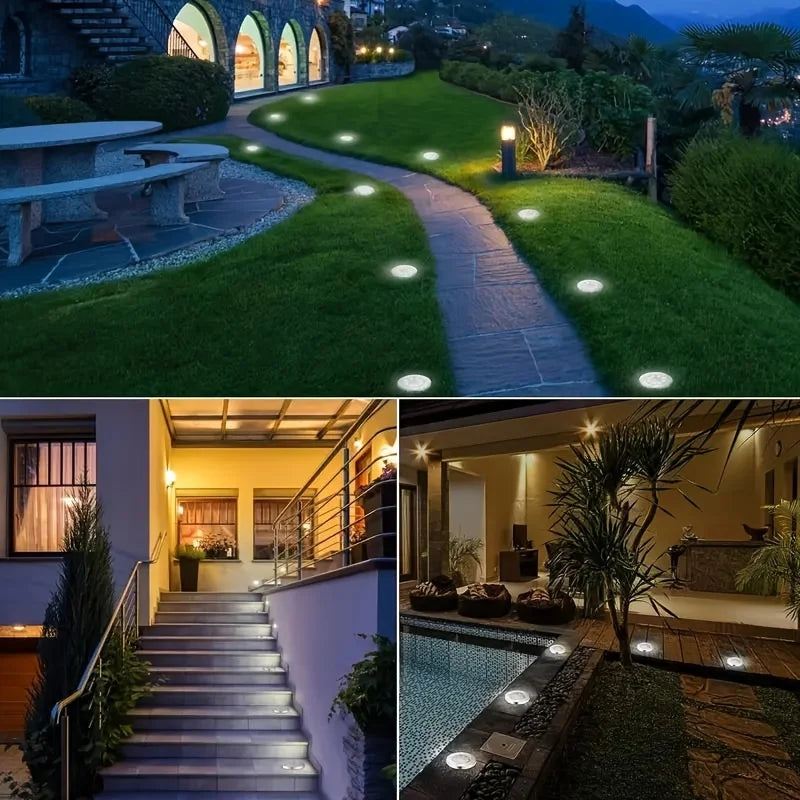 8 Piece Solar Power Disk Light Outdoor Underground