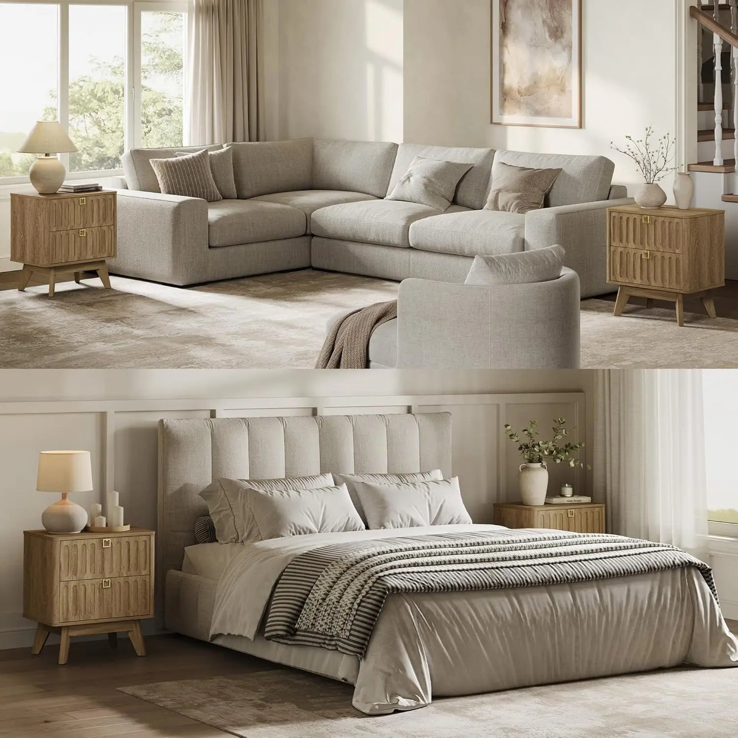 Set of Two Modern Nightstands with Drawers, 21"