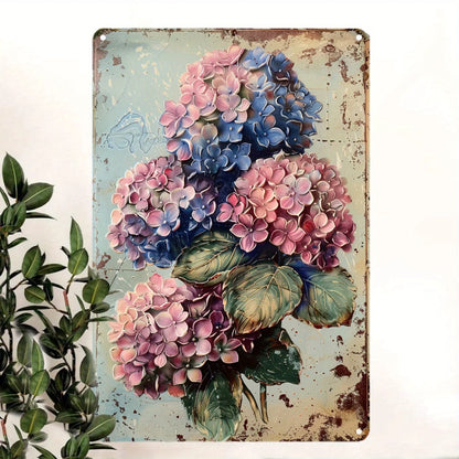 Aluminum, Rustic  Vintage Hydrangea Metal Wall Art