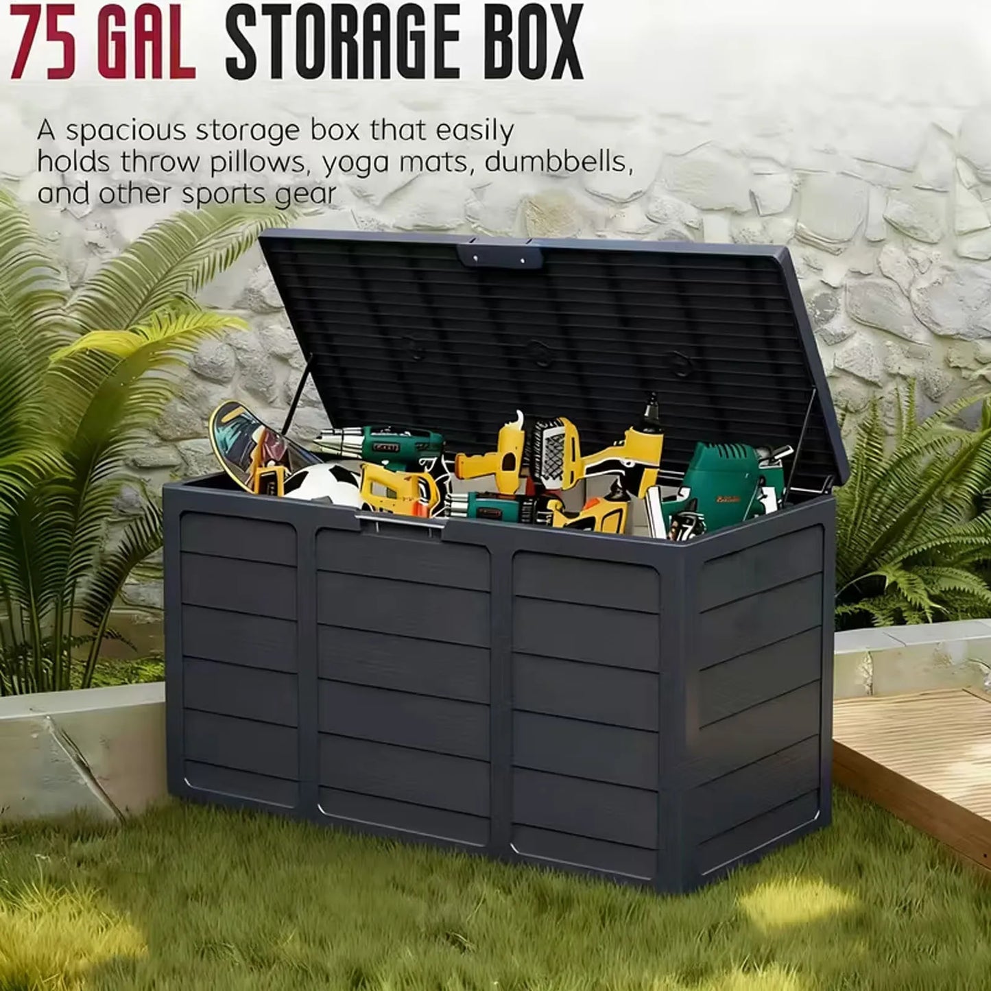 Heavy Duty Large 75 Gallon Outdoor Deck Box with Lockable Lid