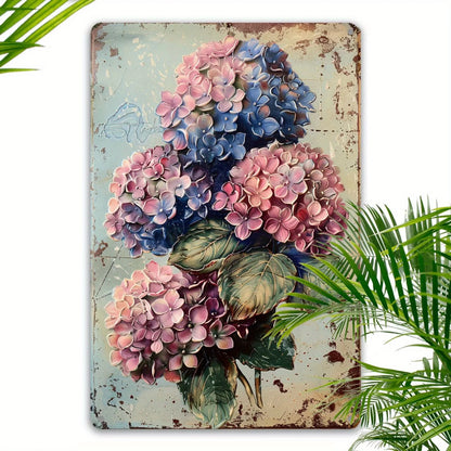 Aluminum, Rustic  Vintage Hydrangea Metal Wall Art