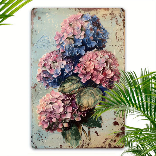 Aluminum, Rustic  Vintage Hydrangea Metal Wall Art